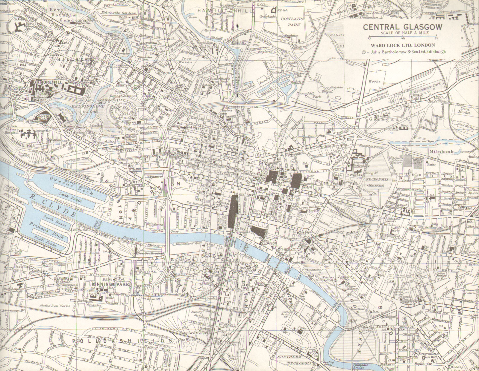 CENTRAL GLASGOW vintage town/city plan. Scotland. WARD LOCK 1975 old map